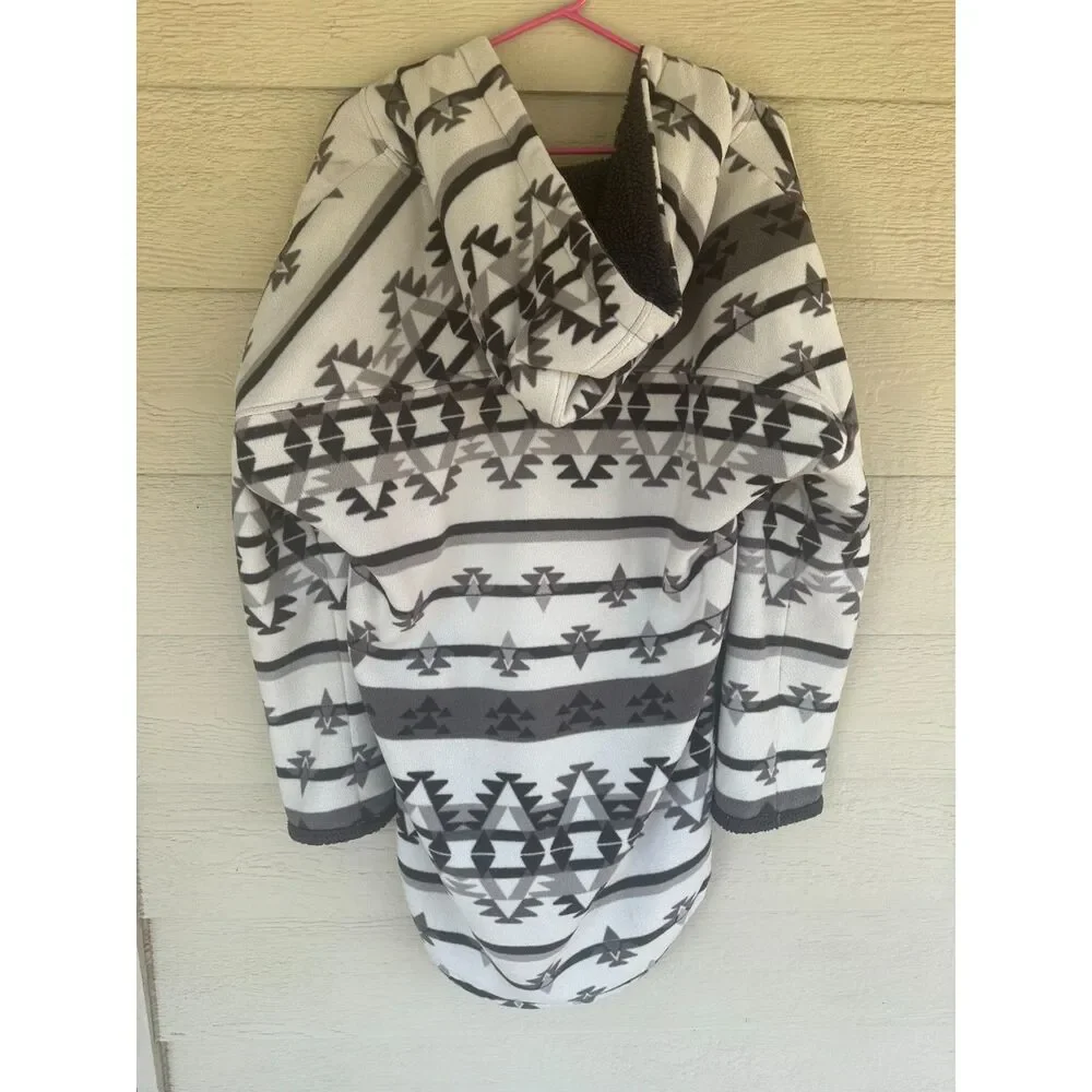 Boston Traders Southwest Aztec Geometric Fleece Hooded Jacket Men's Size S/M